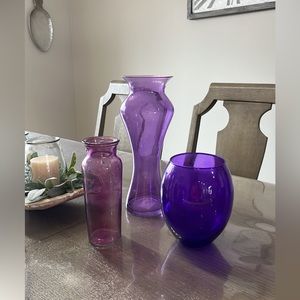 Clearance ~Vase Set In Purples Assorted Sizes & Shapes Vintage Great Condition